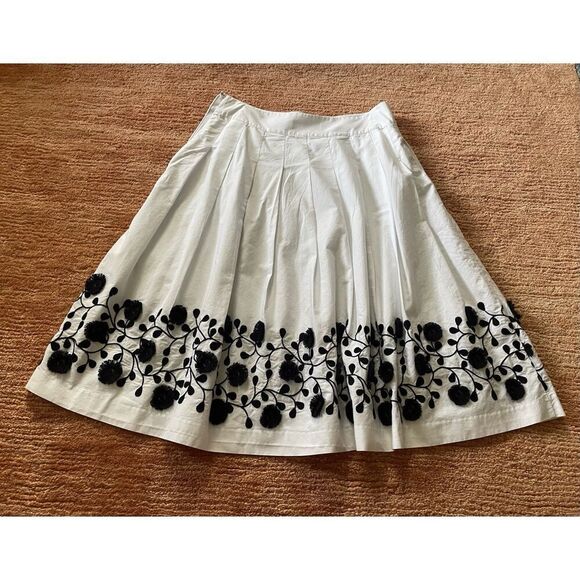 TALBOTS PLEATED FLORAL-BORDER SKIRT WHITE/BlUE WOMENS TWO POCKETS LINED SIZE 2 - Picture 10 of 10